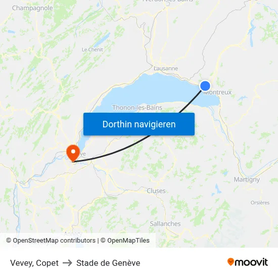 Vevey, Copet to Stade de Genève map