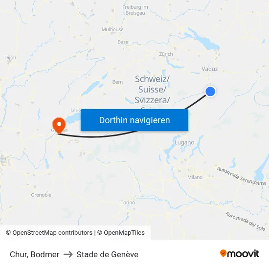 Chur, Bodmer to Stade de Genève map