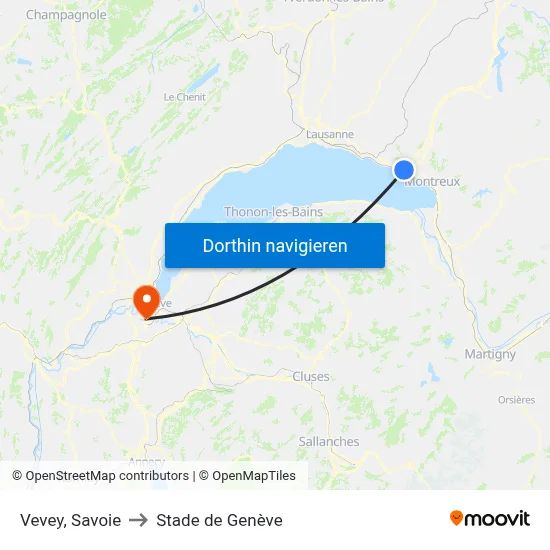 Vevey, Savoie to Stade de Genève map