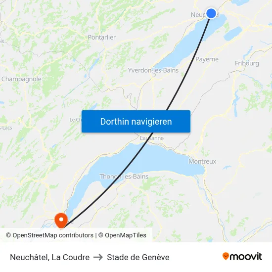 Neuchâtel, La Coudre to Stade de Genève map