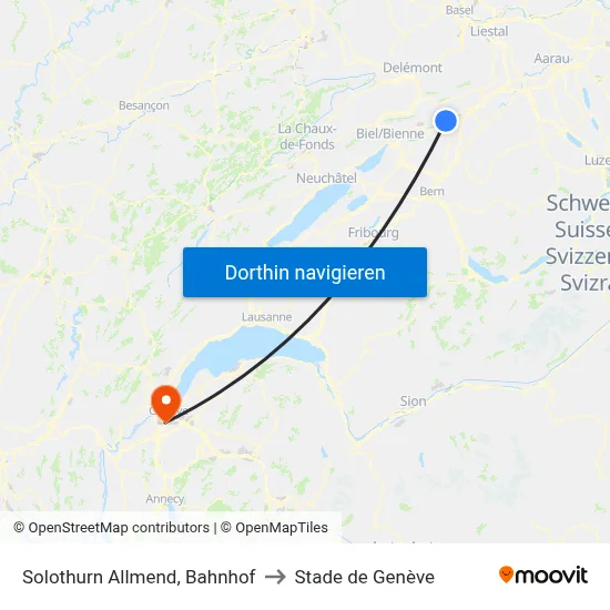 Solothurn Allmend, Bahnhof to Stade de Genève map