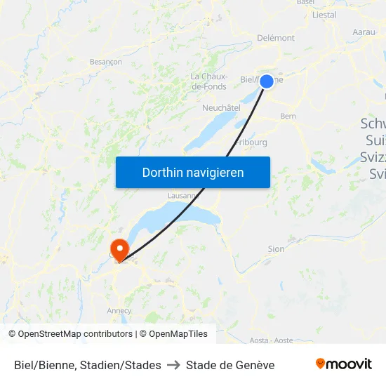 Biel/Bienne, Stadien/Stades to Stade de Genève map