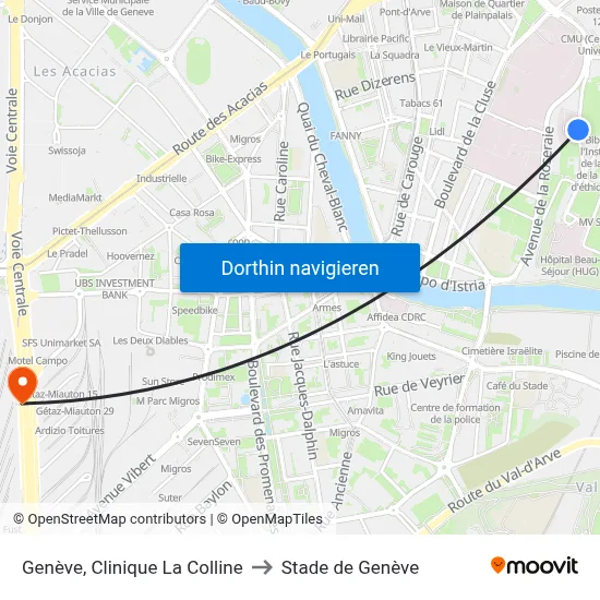 Genève, Clinique La Colline to Stade de Genève map