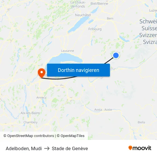 Adelboden, Mudi to Stade de Genève map