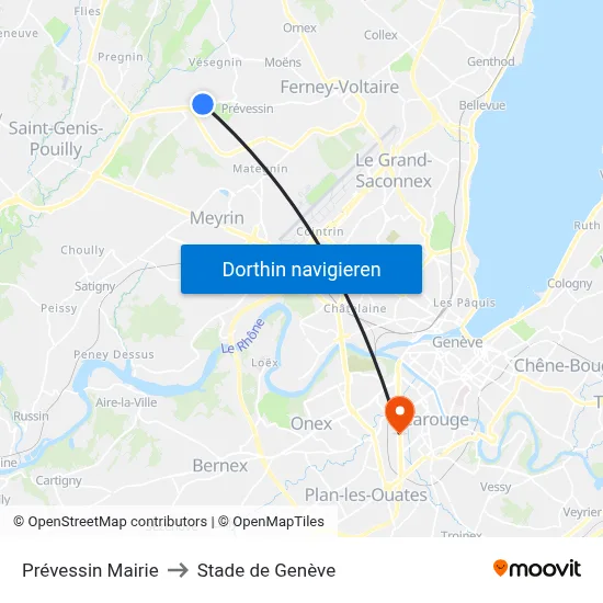 Prévessin Mairie to Stade de Genève map