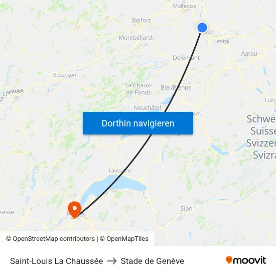 Saint-Louis La Chaussée to Stade de Genève map