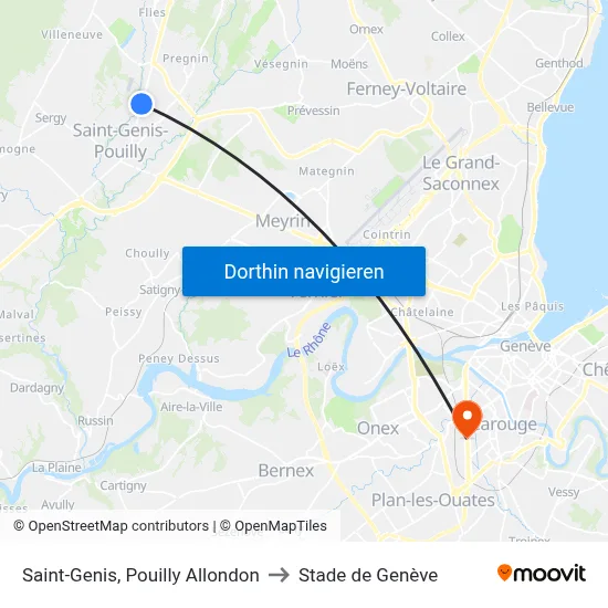 Saint-Genis, Pouilly Allondon to Stade de Genève map