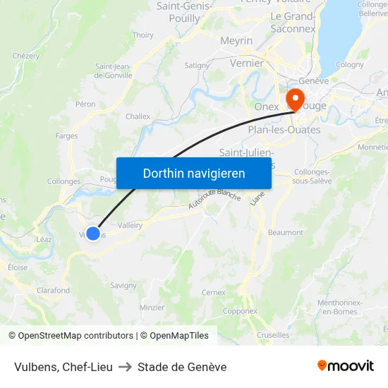 Vulbens, Chef-Lieu to Stade de Genève map