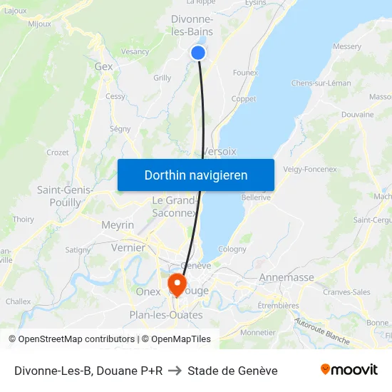 Divonne-Les-B, Douane P+R to Stade de Genève map