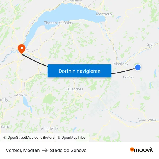 Verbier, Médran to Stade de Genève map