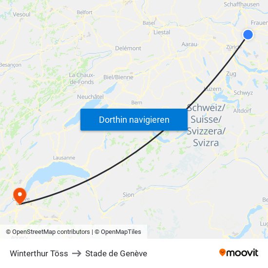 Winterthur Töss to Stade de Genève map