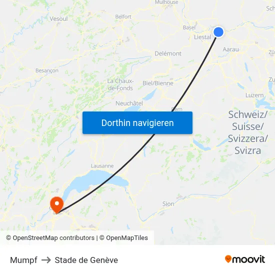 Mumpf to Stade de Genève map