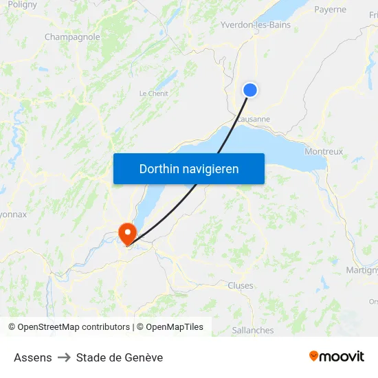 Assens to Stade de Genève map