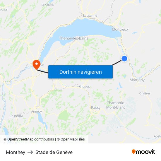 Monthey to Stade de Genève map