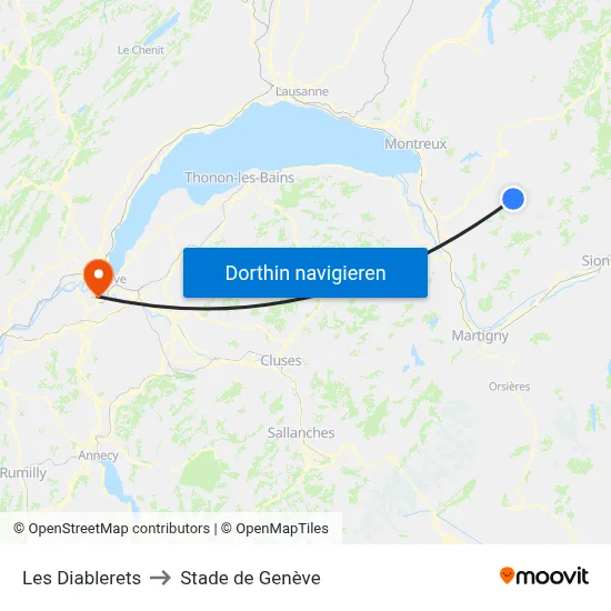 Les Diablerets to Stade de Genève map