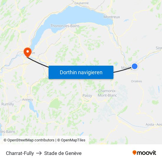 Charrat-Fully to Stade de Genève map
