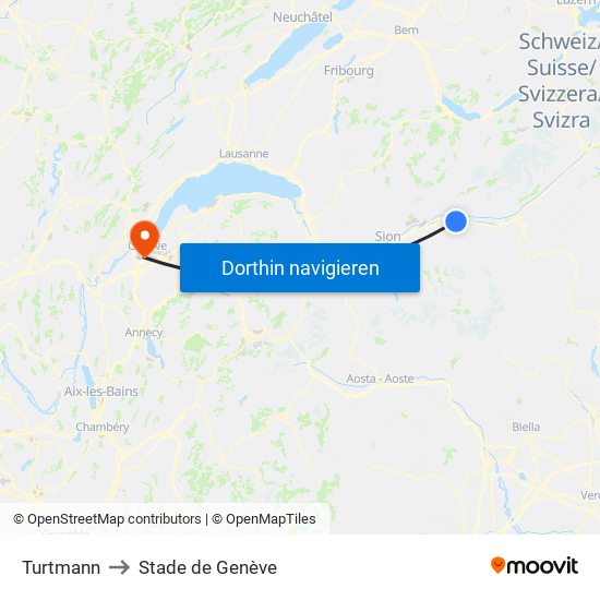 Turtmann to Stade de Genève map