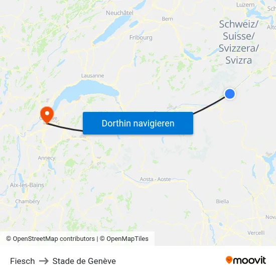Fiesch to Stade de Genève map