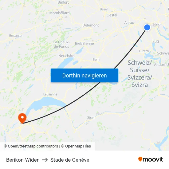 Berikon-Widen to Stade de Genève map
