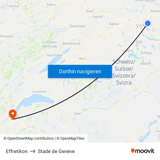 Effretikon to Stade de Genève map