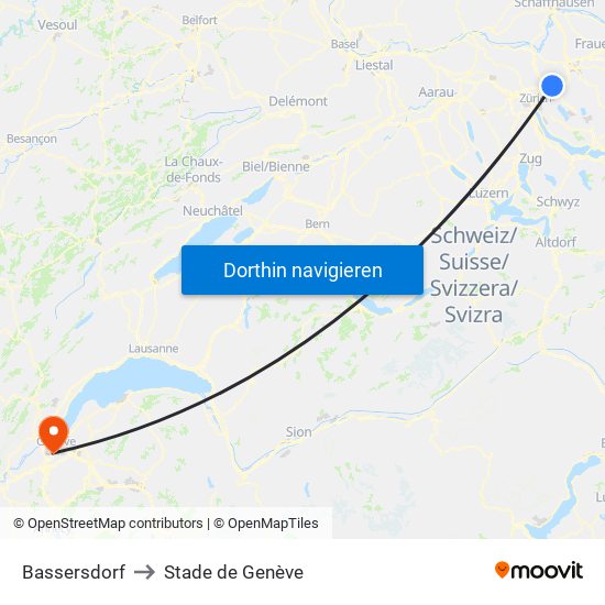 Bassersdorf to Stade de Genève map