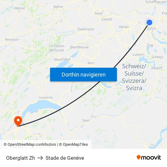 Oberglatt Zh to Stade de Genève map