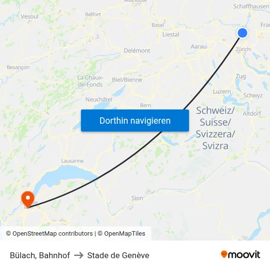 Bülach, Bahnhof to Stade de Genève map