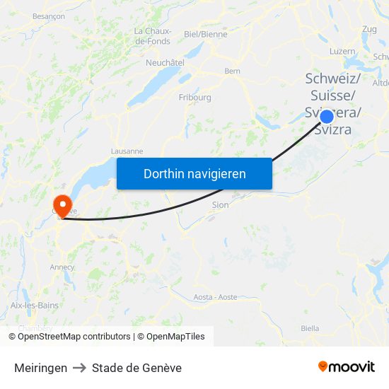 Meiringen to Stade de Genève map