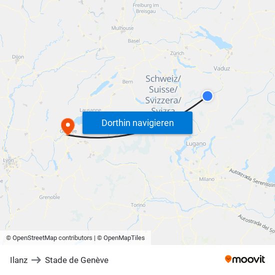 Ilanz to Stade de Genève map