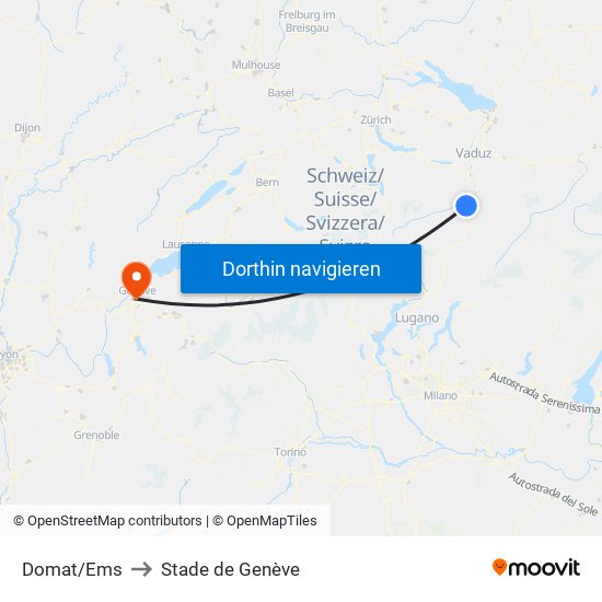 Domat/Ems to Stade de Genève map