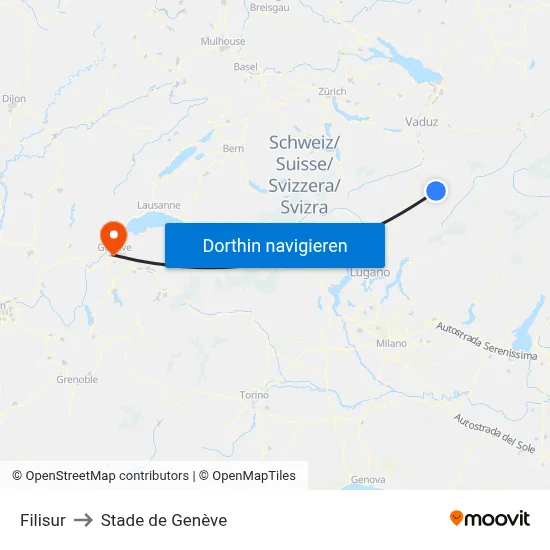 Filisur to Stade de Genève map