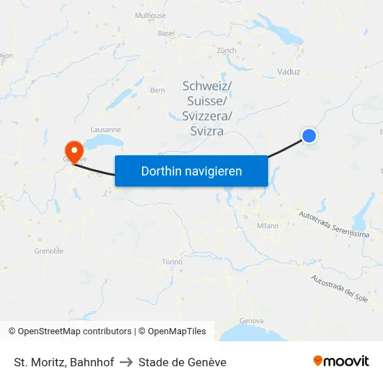 St. Moritz, Bahnhof to Stade de Genève map