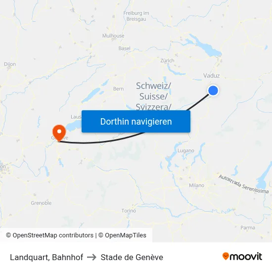 Landquart, Bahnhof to Stade de Genève map