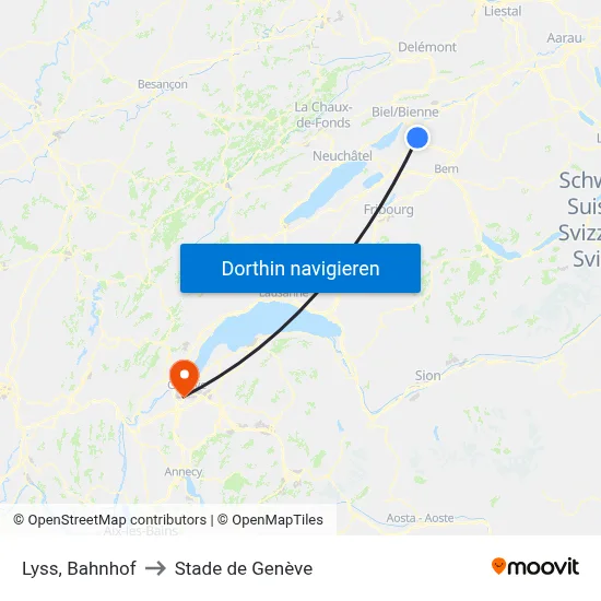 Lyss, Bahnhof to Stade de Genève map