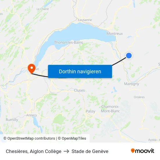 Chesières, Aiglon Collège to Stade de Genève map