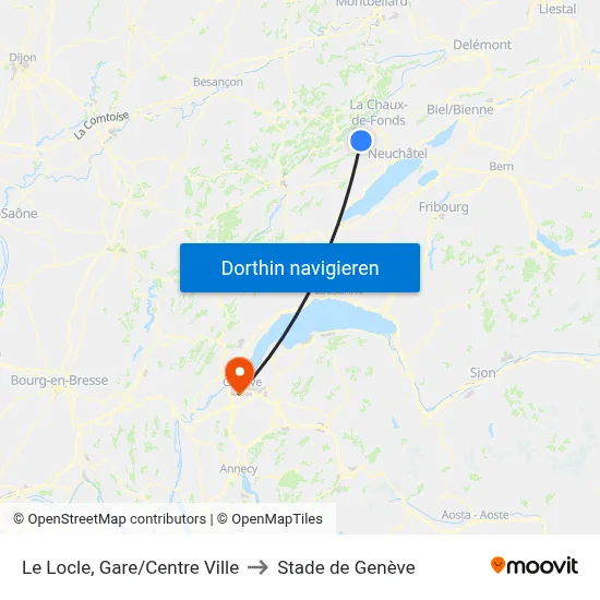 Le Locle, Gare/Centre Ville to Stade de Genève map