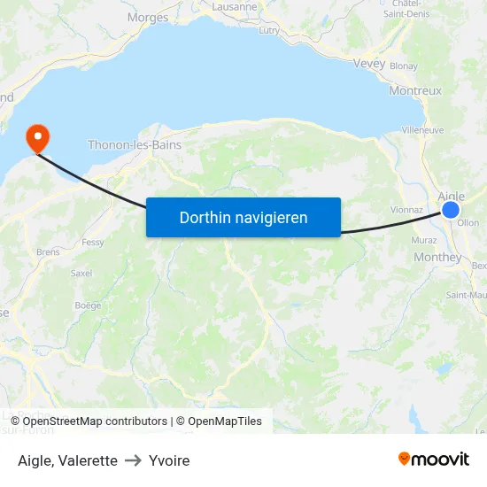 Aigle, Valerette to Yvoire map