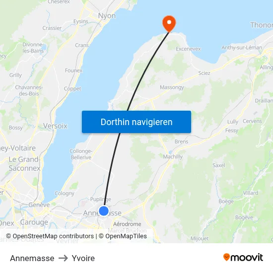 Annemasse to Yvoire map