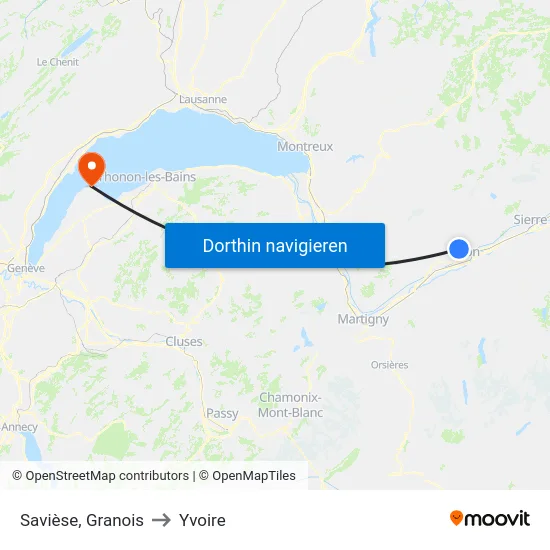 Savièse, Granois to Yvoire map