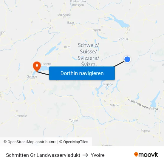 Schmitten Gr Landwasserviadukt to Yvoire map