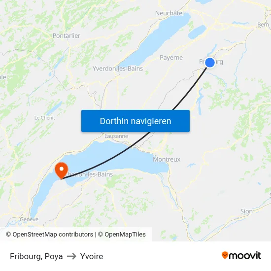 Fribourg, Poya to Yvoire map