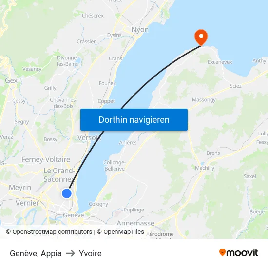 Genève, Appia to Yvoire map