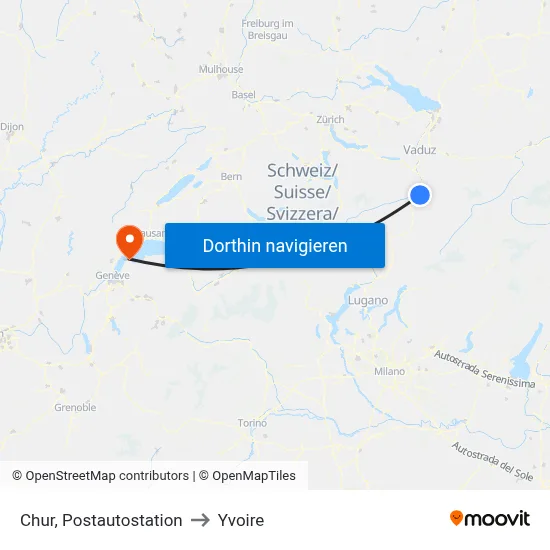 Chur, Postautostation to Yvoire map