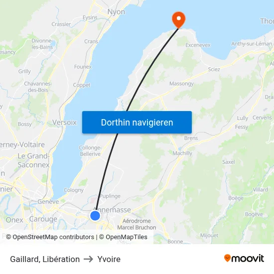 Gaillard, Libération to Yvoire map