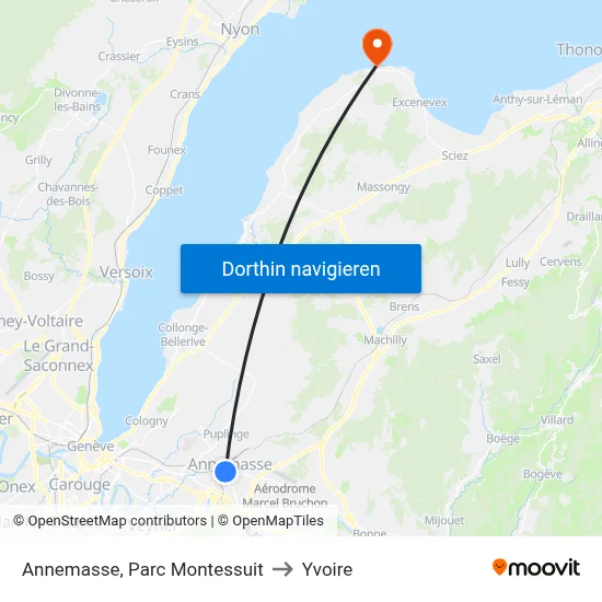 Annemasse, Parc Montessuit to Yvoire map