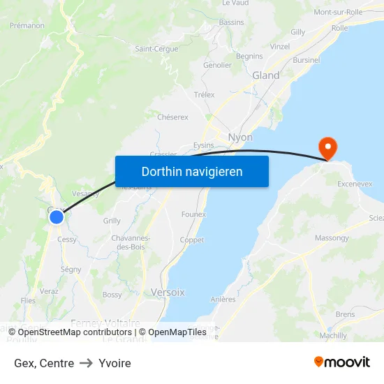 Gex, Centre to Yvoire map