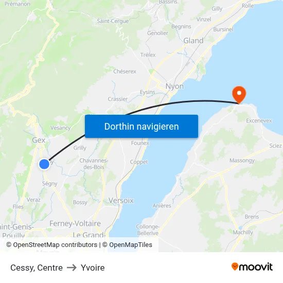 Cessy, Centre to Yvoire map