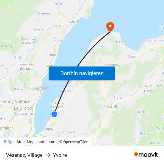 Vésenaz, Village to Yvoire map
