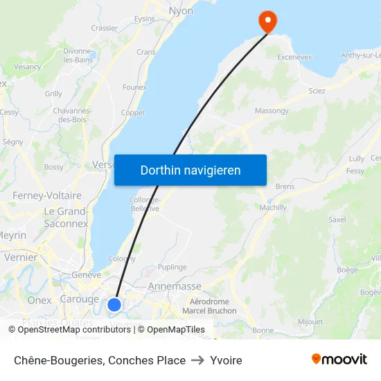 Chêne-Bougeries, Conches Place to Yvoire map