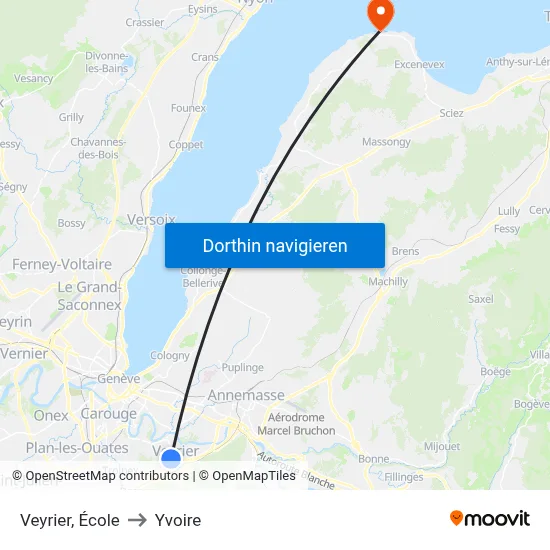 Veyrier, École to Yvoire map